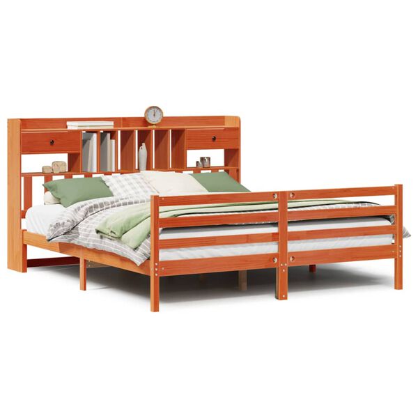 vidaXL Lit biblioth&egrave;que sans matelas cire marron 200x200 cm pin massif