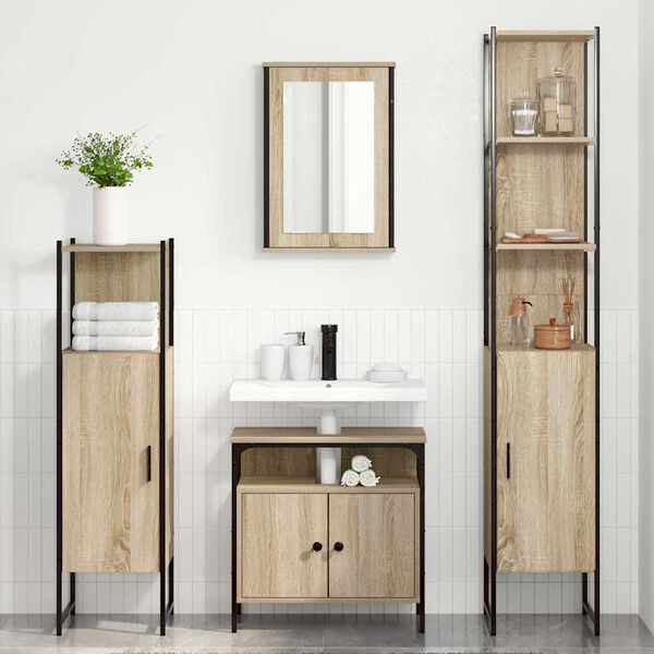 vidaXL Ensemble de mobilier de salle de bain 4 pcs Ch&ecirc;ne Sonoma
