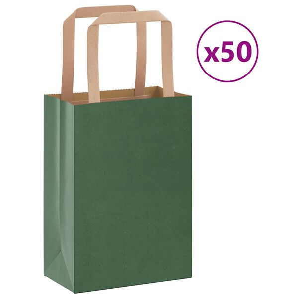 vidaXL Sacs en papier 50 pcs avec poign&eacute;es vert 15x8x21 cm