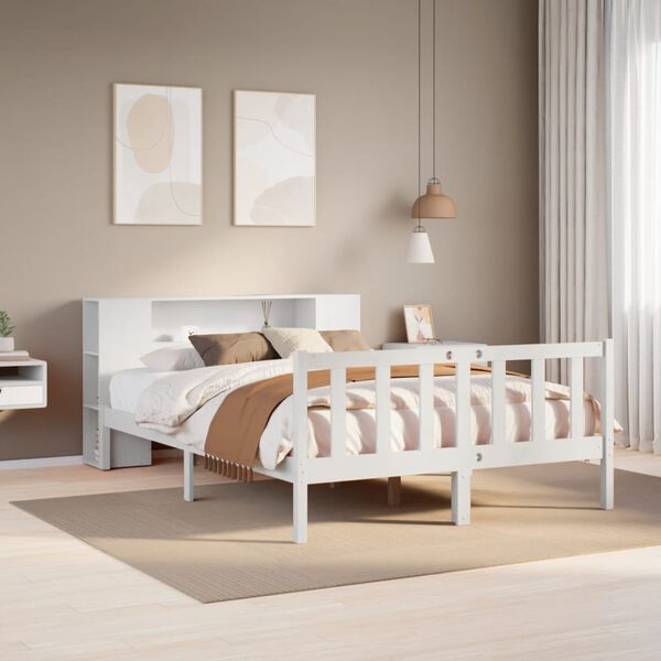 vidaXL Lit biblioth&egrave;que sans matelas blanc 120x190 cm bois pin massif