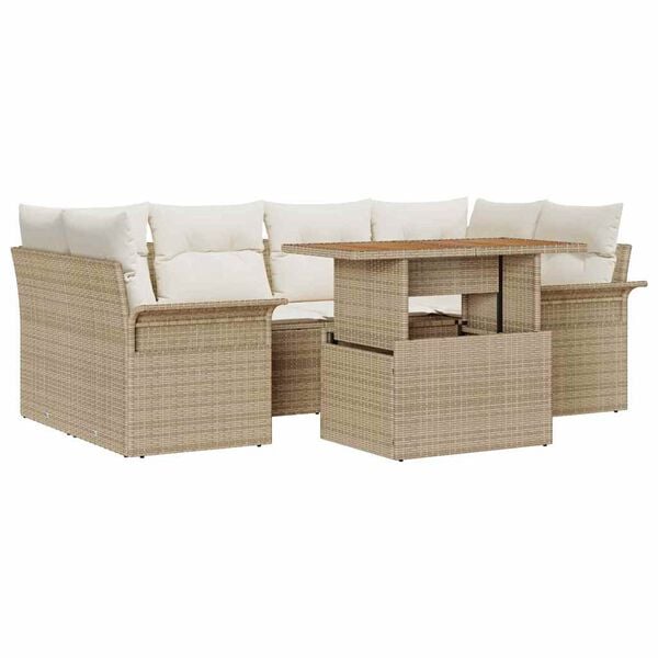 vidaXL Ensemble de canap&eacute; de jardin 7 pcs Beige Poly rotin