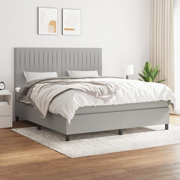 vidaXL Sommier &agrave; lattes de lit avec matelas Gris clair 160x200cm Tissu