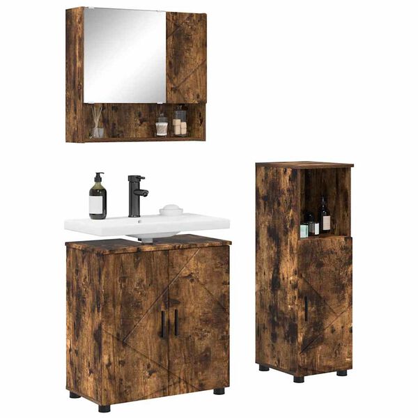 vidaXL Ensemble de mobilier de salle de bain 3 pcs Ch&ecirc;ne fum&eacute;