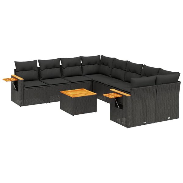 vidaXL Salon de jardin 9 pcs avec coussins noir r&eacute;sine tress&eacute;e