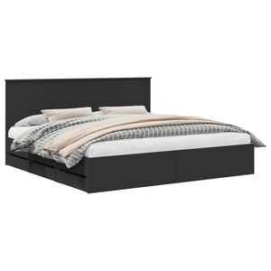vidaXL Cadre de lit avec tiroir Noir 200 x 200 cm Bois Ing&eacute;nierie