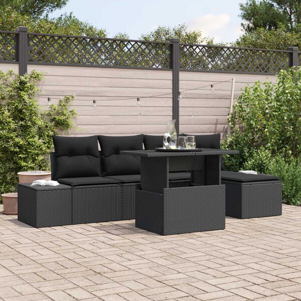 vidaXL Ensemble de canap&eacute; de jardin 6 pcs Noir Poly rotin