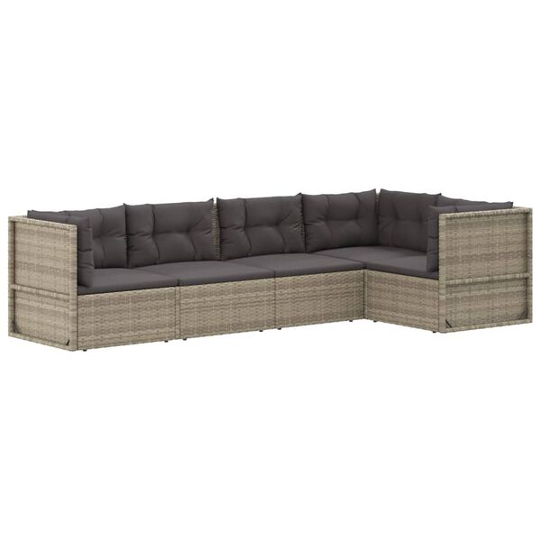 vidaXL Salon de jardin 5 pcs avec coussins Gris R&eacute;sine tress&eacute;e