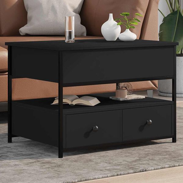 vidaXL Table basse noir 70x50x50 cm bois d'ing&eacute;nierie et m&eacute;tal