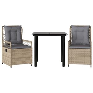 vidaXL Ensemble &agrave; manger de jardin et coussins 3 pcs Beige poly rotin