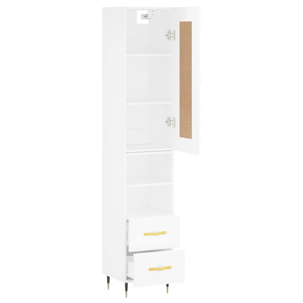 vidaXL Buffet haut Blanc brillant 34,5x34x180 cm Bois d'ing&eacute;nierie