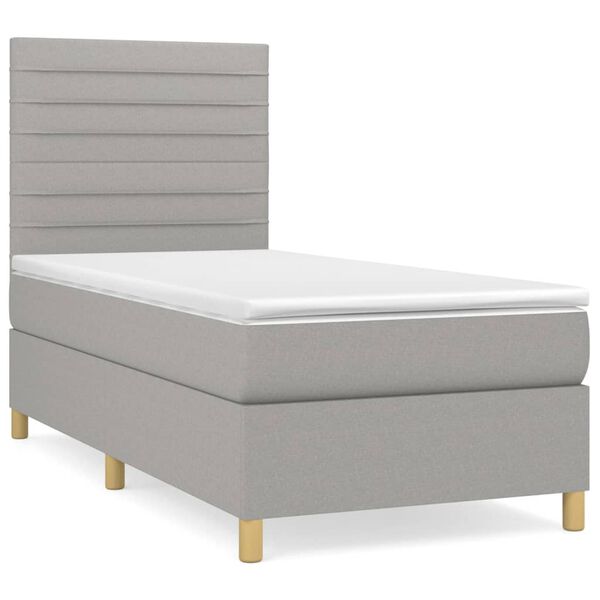 vidaXL Sommier &agrave; lattes de lit avec matelas Gris clair 90x200 cm Tissu