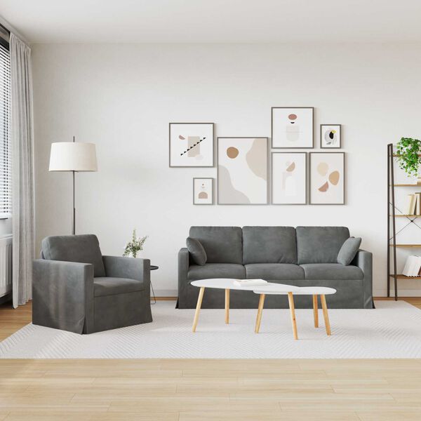 vidaXL Ensemble de Canap&eacute;s 2 pcs Gris fonc&eacute; 198 x 78 x 80 cm Velours