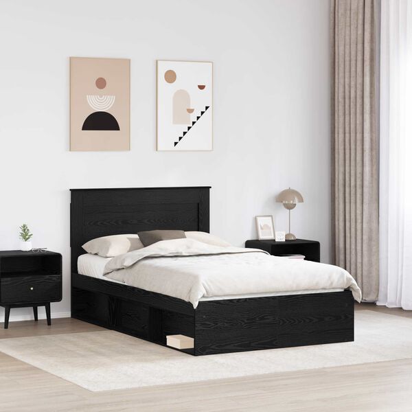 vidaXL Cadre de lit avec t&ecirc;te de lit Noir 120 x 190 cm Pin massif