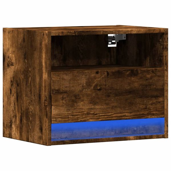 vidaXL Table de chevet murale avec lumi&egrave;res LED ch&ecirc;ne fum&eacute;