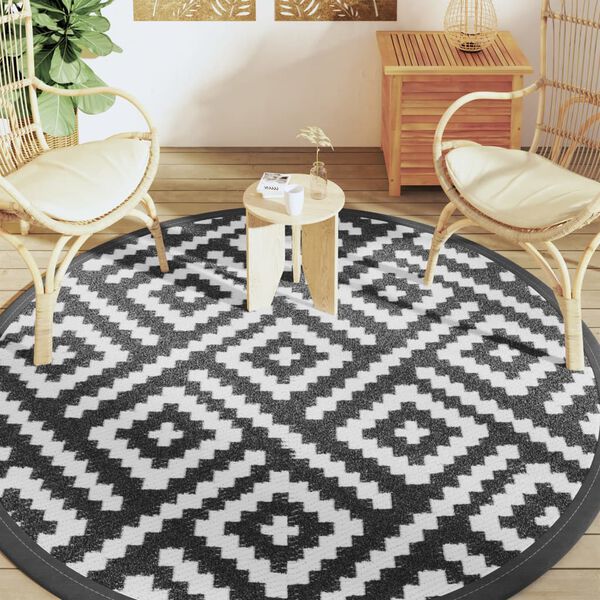 vidaXL Tapis d'ext&eacute;rieur ARAKIL blanc et noir &Oslash;200 cm PP