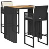 vidaXL Ensemble de bar de jardin 3 pcs coussins noir poly rotin acacia