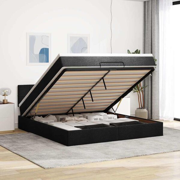 VidaXL Cadre de lit ottoman avec matelas noir 160x200 cm tissu