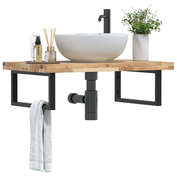 vidaXL &Eacute;tag&egrave;re de vasque murale acier et bois massif d'acacia