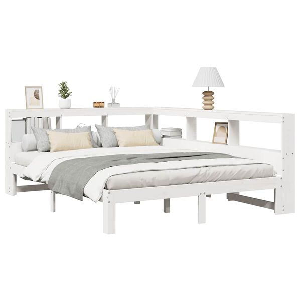 vidaXL Lit biblioth&egrave;que sans matelas blanc 140x200 cm bois pin massif