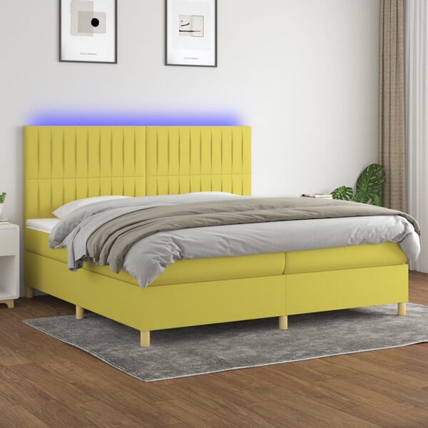 vidaXL Sommier &agrave; lattes de lit et matelas et LED Vert 200x200 cm Tissu