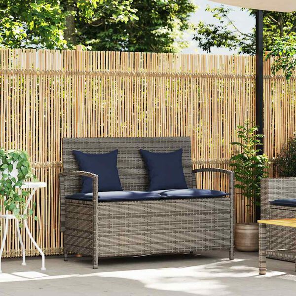 VidaXL Banc de rangement de jardin avec coussin gris r&eacute;sine tress&eacute;e