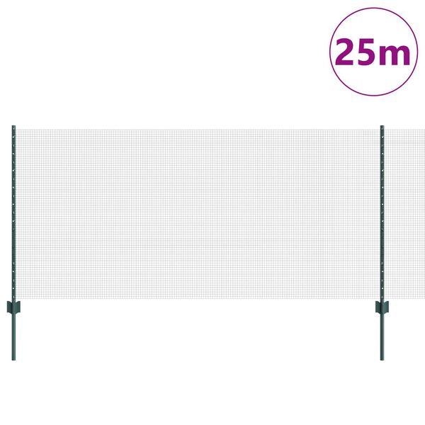 vidaXL Cl&ocirc;ture avec poteau Vert 1 x 25 m Acier
