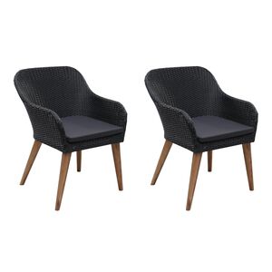 vidaXL Chaises d'ext&eacute;rieur lot de 2 avec coussins R&eacute;sine tress&eacute;e Noir