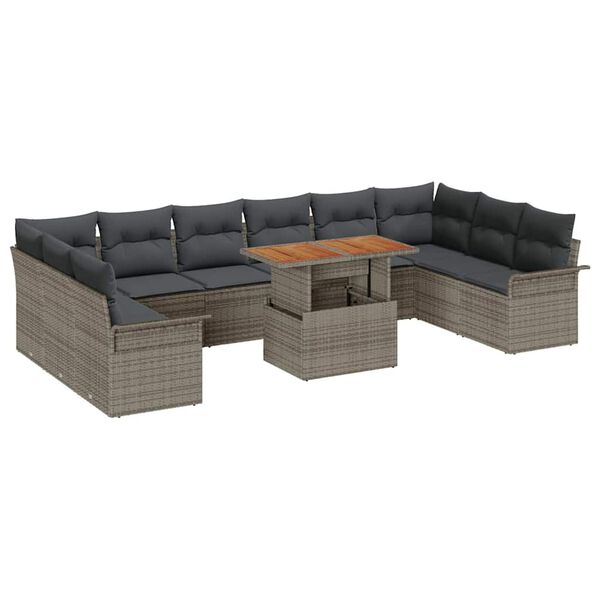 vidaXL Ensemble de canap&eacute; de jardin 11 pcs Gris Poly rotin