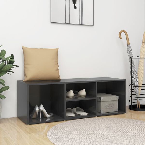 vidaXL Banc de rangement &agrave; chaussures Gris brillant Bois d&rsquo;ing&eacute;nierie