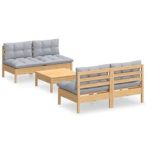 vidaXL Salon de jardin 5 pcs avec coussins gris bois de pin