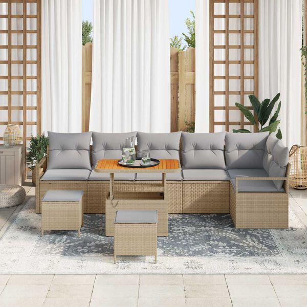 vidaXL Ensemble de canap&eacute; de jardin 9 pcs Beige Poly rotin