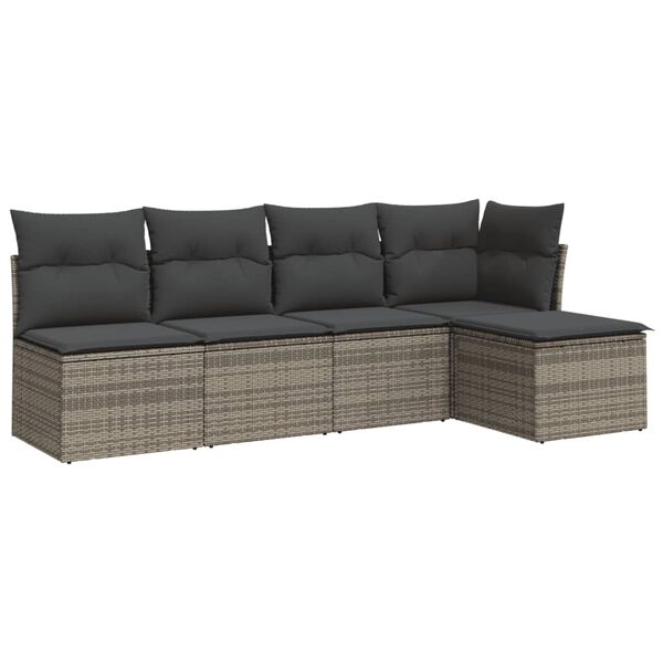 vidaXL Salon de jardin 5 pcs avec coussins gris r&eacute;sine tress&eacute;e