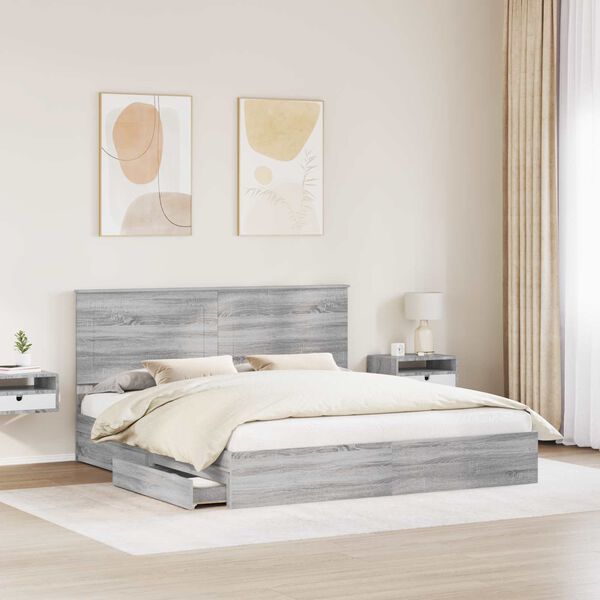 vidaXL Lit de Rangement Gris Sonoma 180 x 200 cm Bois d'ing&eacute;nierie