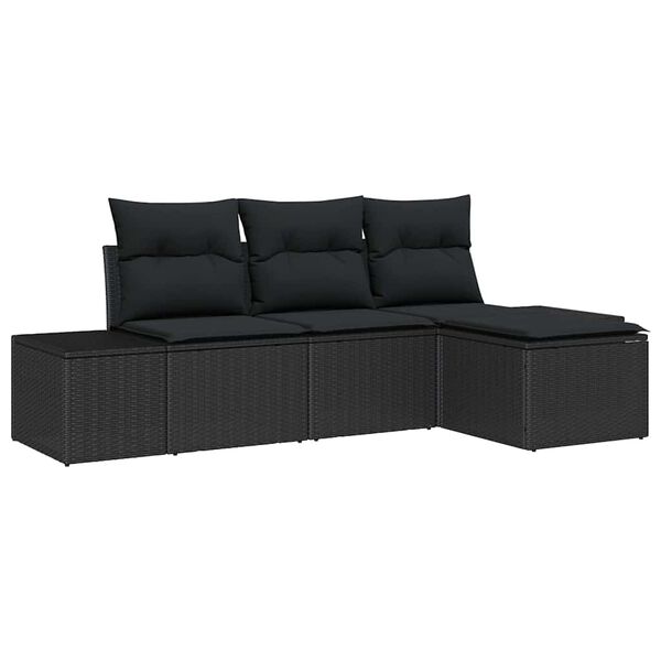 vidaXL Ensemble de canapé de jardin avec coussin 4 pcs Noir