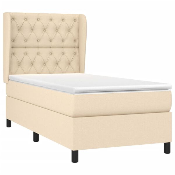 vidaXL Sommier &agrave; lattes de lit avec matelas Cr&egrave;me 80x200 cm Tissu