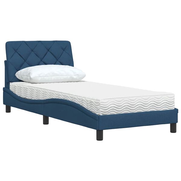 vidaXL Lit avec matelas bleu 90x190 cm tissu