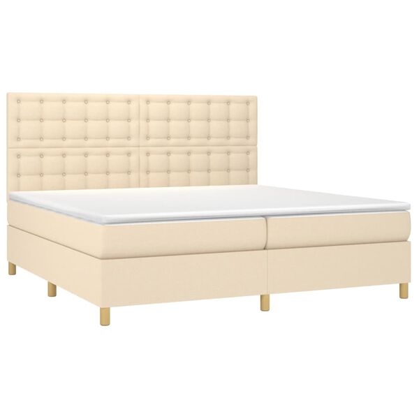 vidaXL Sommier &agrave; lattes de lit et matelas et LED Cr&egrave;me 200x200cm Tissu
