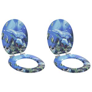vidaXL Si&egrave;ge de toilette &agrave; fermeture douce 2 pcs Bleu 44 x 38 cm