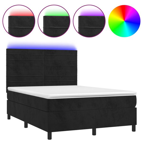 vidaXL Sommier &agrave; lattes de lit avec matelas LED Noir 140x200cm Velours