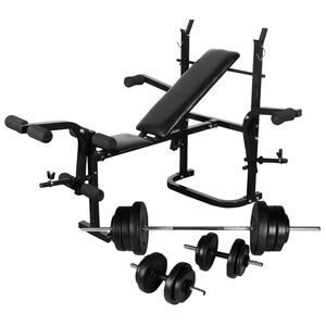 vidaXL Banc d'entra&icirc;nement avec support de poids jeu d'halt&egrave;res 60,5kg