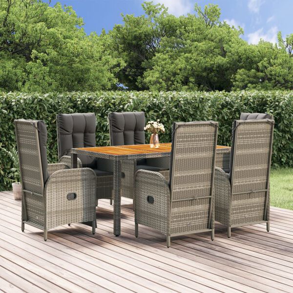 vidaXL Ensemble à manger jardin et coussins 7 pcs gris rotin