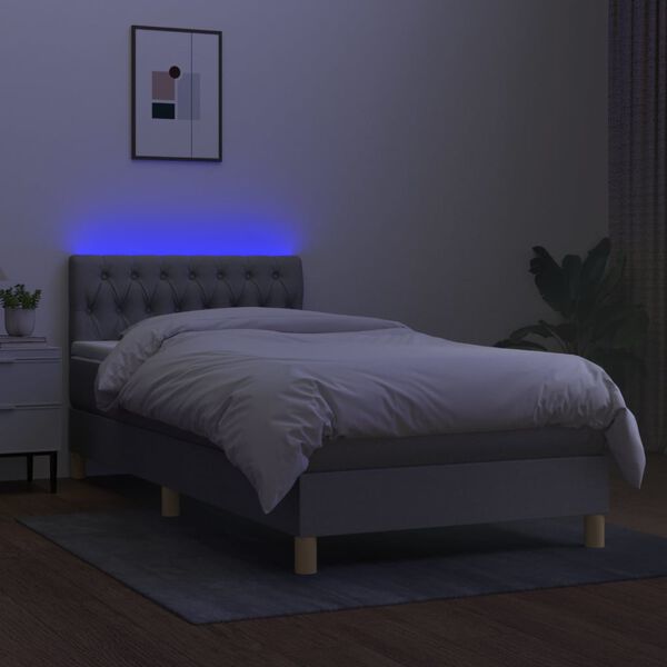 vidaXL Sommier &agrave; lattes de lit matelas LED Gris clair 100x200 cm Tissu