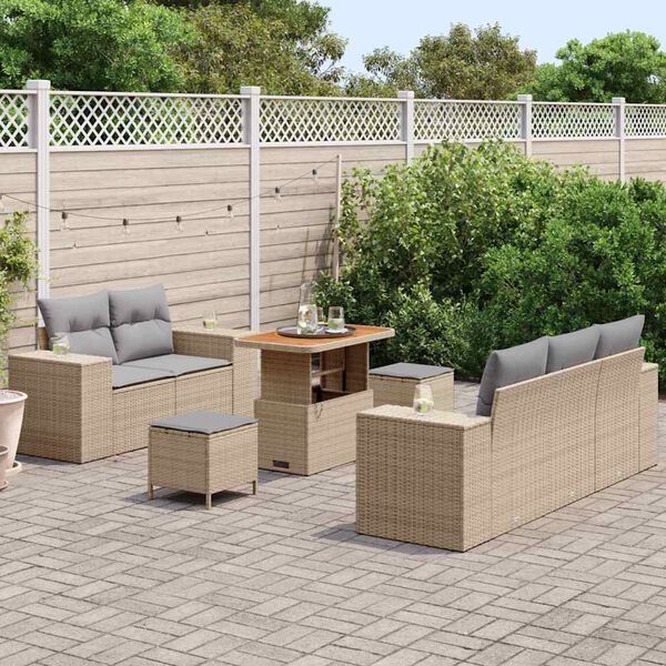 vidaXL Ensemble de canap&eacute; de jardin 8 pcs Beige polyrotin
