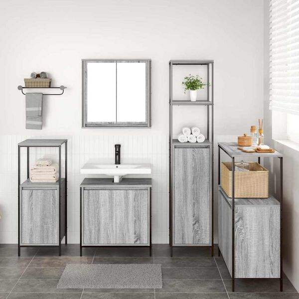 vidaXL Ensemble de mobilier de salle de bain 5 pcs Gris Sonoma et noir