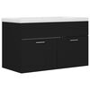 vidaXL Armoire d'&eacute;vier avec lavabo int&eacute;gr&eacute; Noir Agglom&eacute;r&eacute;