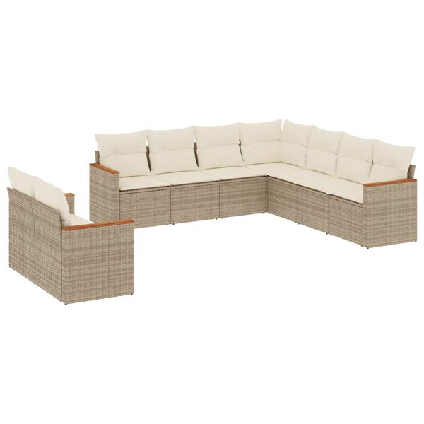 vidaXL Salon de jardin avec coussins 9 pcs beige r&eacute;sine tress&eacute;e