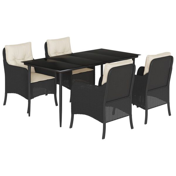 vidaXL Ensemble &agrave; manger de jardin coussins 5pcs Noir R&eacute;sine tress&eacute;e