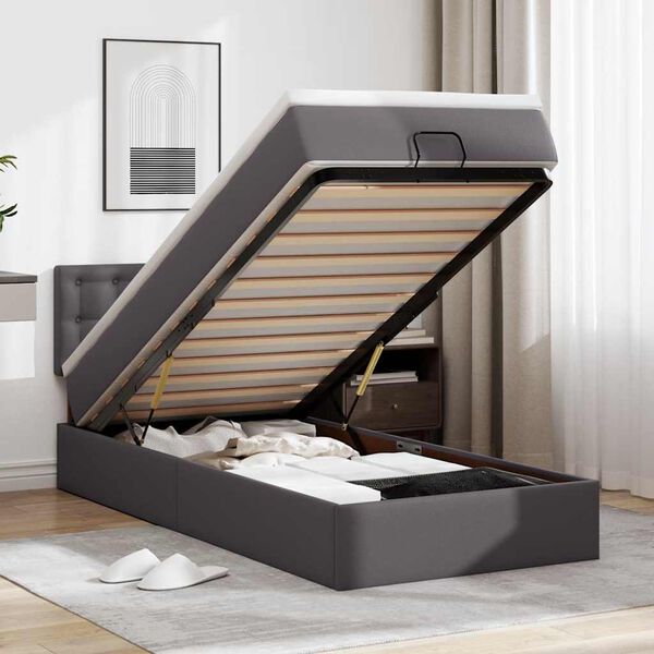 VidaXL Cadre de lit ottoman avec matelas gris 80x200 cm similicuir