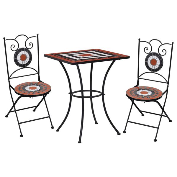 vidaXL Ensemble de bistro mosa&iuml;que 3 pcs Carreaux Terre cuite et blanc