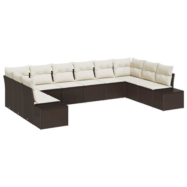 vidaXL Ensemble de canap&eacute; de jardin 10 pcs Marron polyrotin